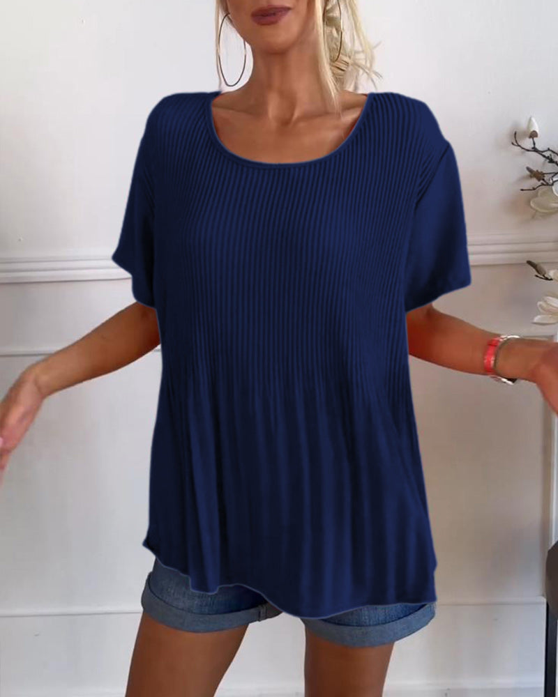 Fiore - Effen geplooide blouse met ronde hals