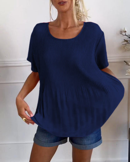 Fiore - Effen geplooide blouse met ronde hals