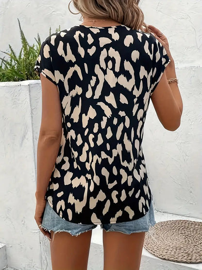 Fiore - blouse met allover print met korte mouwen